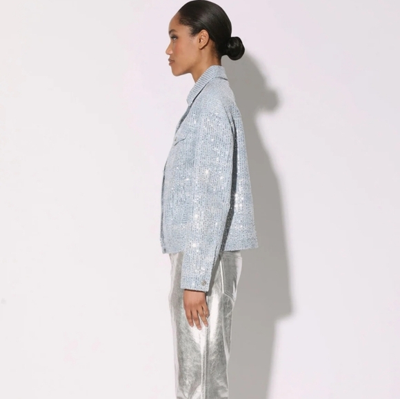 Walter Baker Shawna Sequin Denim Jacket Large | Anthropologie, Oversized Glam - Picture 4 of 15